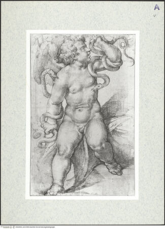 Vorderseite von Graphische Sammlung Albertina [https://www.deutsche-digitale-bibliothek.de/content/lizenzen/rv-ez/] Herkules als Kind erwürgt die Schlangen, die ihn zu beißen versuchen - , bh464903_recto. Foto.
