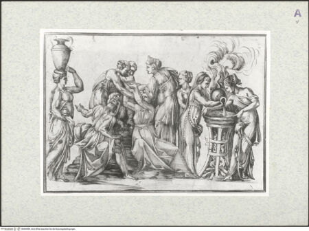 Vorderseite von Graphische Sammlung Albertina [https://www.deutsche-digitale-bibliothek.de/content/lizenzen/rv-ez/] Die Aglauriden, Töchter des Kekrops, bereiten dem Erichtonioskind ein Bad - , bh464904_recto. Foto.