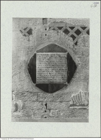 Vorderseite von Bibliotheca Hertziana [http://creativecommons.org/licenses/by-nc-sa/4.0/] Inschrifttafel des Bernardino Atti - Inschrifttafel , bh465015_recto. Negativ
           : Savio, Oscar.