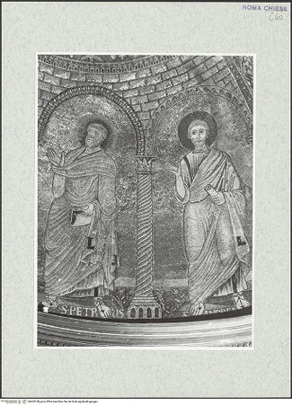 Vorderseite von Sopr. BAS ROMA [https://www.deutsche-digitale-bibliothek.de/content/lizenzen/rv-ez/] Madonna mit Kind zwischen den Heiligen Jakobus, Johannes, Petrus und Andreas - Detail: Petrus und Andreas, bh465198_recto. Foto.