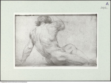 Vorderseite von Istituto Nazionale per la Grafica [https://www.deutsche-digitale-bibliothek.de/content/lizenzen/rv-ez/] Aktstudie zu einem am Boden sitzenden Mann, von hinten gesehen - , bh465409_recto. Foto.