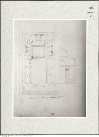 Vorderseite von Bibliothèque Nationale, Paris [https://www.deutsche-digitale-bibliothek.de/content/lizenzen/rv-ez/] Grundriss und Schnitt der Kirche Santa Maria della Vittoria, Rom - , bh465852_recto. Foto.
