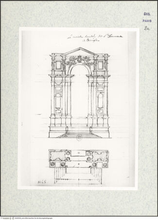 Vorderseite von Bibliothèque Nationale, Paris [https://www.deutsche-digitale-bibliothek.de/content/lizenzen/rv-ez/] Aufriss und Grundriss des Hochaltares des Kirche San Salvatore, Venedig - , bh465926_recto. Foto.