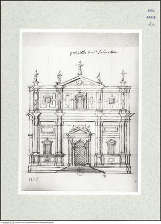 Vorderseite von Bibliothèque Nationale, Paris [https://www.deutsche-digitale-bibliothek.de/content/lizenzen/rv-ez/] Aufriss der Fassade von San Salvatore, Venedig - , bh465927_recto. Foto.