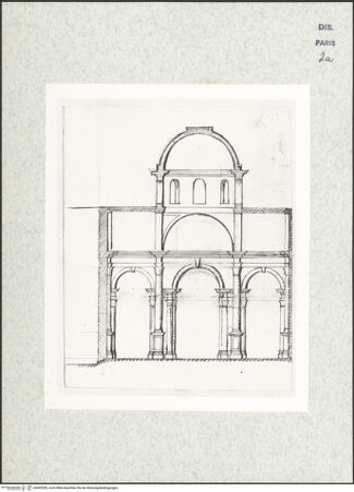 Vorderseite von Bibliothèque Nationale, Paris [https://www.deutsche-digitale-bibliothek.de/content/lizenzen/rv-ez/] Schnitt der Kirche San Geminiano, Venedig (zerstört) - , bh465930_recto. Foto.
