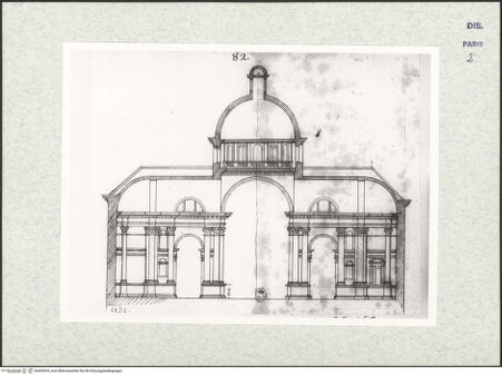 Vorderseite von Bibliothèque Nationale, Paris [https://www.deutsche-digitale-bibliothek.de/content/lizenzen/rv-ez/] Schnitt durch das Querhaus der Kirche San Giorgio Maggiore, Venedig - , bh465934_recto. Foto.