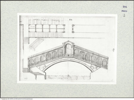 Vorderseite von Bibliothèque Nationale, Paris [https://www.deutsche-digitale-bibliothek.de/content/lizenzen/rv-ez/] Aufriss und Grundriss der Rialtobrücke, Venedig - , bh465935_recto. Foto.