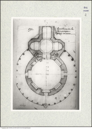Vorderseite von Bibliothèque Nationale, Paris [https://www.deutsche-digitale-bibliothek.de/content/lizenzen/rv-ez/] Grundriss der Kirche Madonna di Campagna, Verona - , bh465940_recto. Foto.