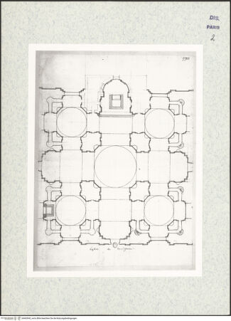 Vorderseite von Bibliothèque Nationale, Paris [https://www.deutsche-digitale-bibliothek.de/content/lizenzen/rv-ez/] Grundriss der Kirche Santa Maria Assunta di Carignano, Genua - , bh465942_recto. Foto.