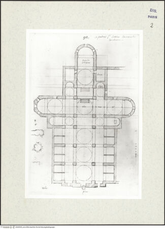 Vorderseite von Bibliothèque Nationale, Paris [https://www.deutsche-digitale-bibliothek.de/content/lizenzen/rv-ez/] Grundriss der Kirche Santa Giustina, Padua - , bh465945_recto. Foto.