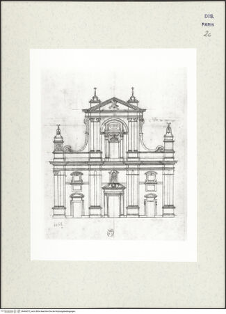 Vorderseite von Bibliothèque Nationale, Paris [https://www.deutsche-digitale-bibliothek.de/content/lizenzen/rv-ez/] Fassadenaufriss der Kirche Santa Maria, Loreto - , bh466075_recto. Foto.