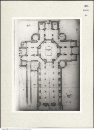 Vorderseite von Bibliothèque Nationale, Paris [https://www.deutsche-digitale-bibliothek.de/content/lizenzen/rv-ez/] Grundriss der Kirche Santa Maria, Loreto - , bh466076_recto. Foto.