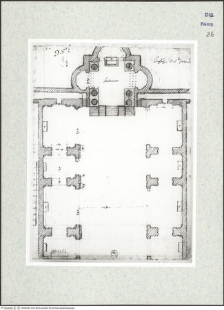 Vorderseite von Bibliothèque Nationale, Paris [https://www.deutsche-digitale-bibliothek.de/content/lizenzen/rv-ez/] Grundriss der Metropolitana (San Pietro), Bologna - , bh466084_recto. Foto.