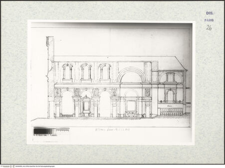 Vorderseite von Bibliothèque Nationale, Paris [https://www.deutsche-digitale-bibliothek.de/content/lizenzen/rv-ez/] Längsschnitt der Kirche San Gaetano, Florenz - , bh466086_recto. Foto.