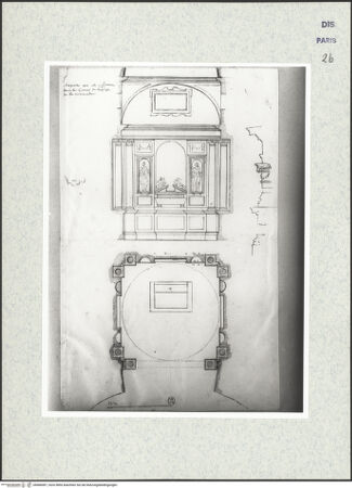 Vorderseite von Bibliothèque Nationale, Paris [https://www.deutsche-digitale-bibliothek.de/content/lizenzen/rv-ez/] Aufriss und Grundriss der Cappella della Madonna del Soccorso, Santissima Anunzianta, Florenz - , bh466087_recto. Foto.