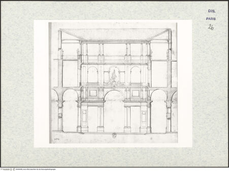Vorderseite von Bibliothèque Nationale, Paris [https://www.deutsche-digitale-bibliothek.de/content/lizenzen/rv-ez/] Aufriss und Schnitt der Uffizien, Florenz - , bh466088_recto. Foto.