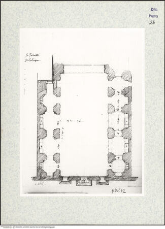 Vorderseite von Bibliothèque Nationale, Paris [https://www.deutsche-digitale-bibliothek.de/content/lizenzen/rv-ez/] Grundriss der Kirche Santa Lucia oder Sant'Ignazio, Bologna - , bh466093_recto. Foto.