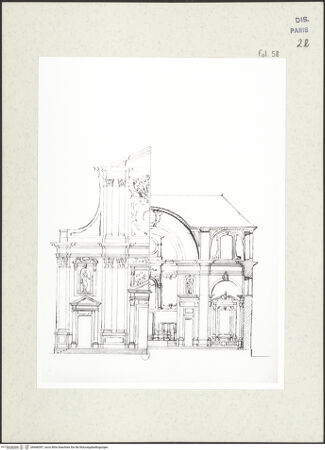 Vorderseite von Bibliothèque Nationale, Paris [https://www.deutsche-digitale-bibliothek.de/content/lizenzen/rv-ez/] Fassadenaufriss und Querschnitt, San Gaetano, Florenz - , bh466097_recto. Foto.