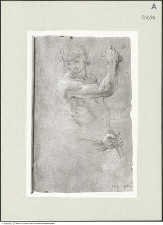 Vorderseite von Istituto Nazionale per la Grafica [https://www.deutsche-digitale-bibliothek.de/content/lizenzen/rv-ez/] Aktstudie zu einem Mann, der einen Dolch hält. Armstudie - , bh466169_recto. Foto.