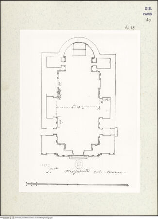 Vorderseite von Bibliothèque Nationale, Paris [https://www.deutsche-digitale-bibliothek.de/content/lizenzen/rv-ez/] Grundriss der Kirche Santa Margherita in Trastevere, Rom - , bh466455_recto. Foto.