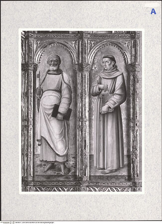 Vorderseite von Sigismondi, Roberto [https://www.deutsche-digitale-bibliothek.de/content/lizenzen/rv-fz/] Marienkrönung mit Heiligen - Unteres Register, rechts: die Heiilgen Petrus und Antonius von Padua, bh466471_recto. Foto: Sigismondi, Roberto.