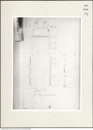 Vorderseite von Bibliothèque Nationale, Paris [https://www.deutsche-digitale-bibliothek.de/content/lizenzen/rv-ez/] Grundriss und Schnitt der Kirche Santissima Trinità dei Pellegrini, Rom - , bh466527_recto. Foto.