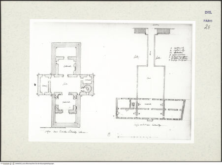 Vorderseite von Bibliothèque Nationale, Paris [https://www.deutsche-digitale-bibliothek.de/content/lizenzen/rv-ez/] Grundrisse der Villa Ludovisi-Boncampagni, Rom: Casino dell' Aurora und Palazzo Grande - , bh466532_recto. Foto.