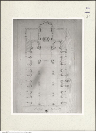 Vorderseite von Bibliothèque Nationale, Paris [https://www.deutsche-digitale-bibliothek.de/content/lizenzen/rv-ez/] Grundriss der Kirche San Siro, Genua - , bh466533_recto. Foto.
