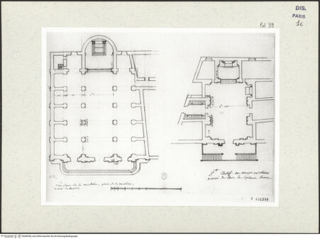 Vorderseite von Bibliothèque Nationale, Paris [https://www.deutsche-digitale-bibliothek.de/content/lizenzen/rv-ez/] Grundrisse der Kirchen Santa Maria della Consolazione (links) und San Giuseppe dei Falegnami (rechts), Rom - , bh466538_recto. Foto.
