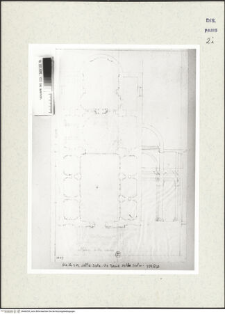 Vorderseite von Bibliothèque Nationale, Paris [https://www.deutsche-digitale-bibliothek.de/content/lizenzen/rv-ez/] Grundriss und Schnitt der Kirche Santa Maria della Scala, Rom - , bh466539_recto. Foto.