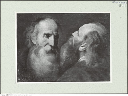 Vorderseite von Sopr. BAS ROMA [https://www.deutsche-digitale-bibliothek.de/content/lizenzen/rv-ez/] Kopfstudie zweier bärtiger Heiliger - , bh466584_recto. Foto.