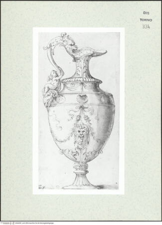 Vorderseite von Biblioteca Reale [https://www.deutsche-digitale-bibliothek.de/content/lizenzen/rv-ez/] Skizzenbuch mit Antiken (Contraffazioni)Vase mit Putto - , bh466587_recto. Foto.