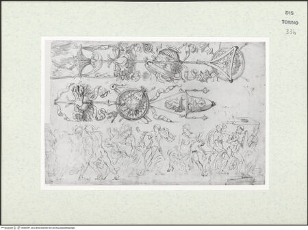 Vorderseite von Biblioteca Reale [https://www.deutsche-digitale-bibliothek.de/content/lizenzen/rv-ez/] Skizzenbuch mit Antiken (Contraffazioni)Ornamentstudie aus Gefäßen und anderen Gegenständen, Raub der Sabinerinnen - , bh466597_recto. Foto.