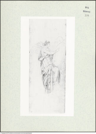 Vorderseite von Biblioteca Reale [https://www.deutsche-digitale-bibliothek.de/content/lizenzen/rv-ez/] Skizzenbuch mit Antiken (Contraffazioni)Auf einem Schild schreibende Viktoria - , bh466600_recto. Foto.