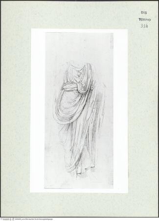 Vorderseite von Biblioteca Reale [https://www.deutsche-digitale-bibliothek.de/content/lizenzen/rv-ez/] Skizzenbuch mit Antiken (Contraffazioni)Mit Toga bekleidete Figur - , bh466609_recto. Foto.