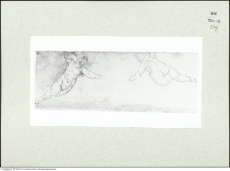 Vorderseite von Biblioteca Reale [https://www.deutsche-digitale-bibliothek.de/content/lizenzen/rv-ez/] Skizzenbuch mit Antiken (Contraffazioni)Zwei fliegende Putti - , bh466616_recto. Foto.