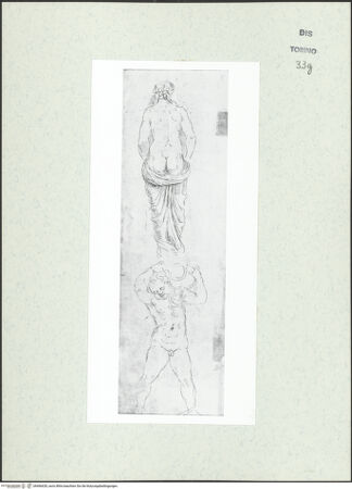 Vorderseite von Biblioteca Reale [https://www.deutsche-digitale-bibliothek.de/content/lizenzen/rv-ez/] Skizzenbuch mit Antiken (Contraffazioni)Rückenansicht einer Venusstatue, Putto mit Vase - , bh466628_recto. Foto.