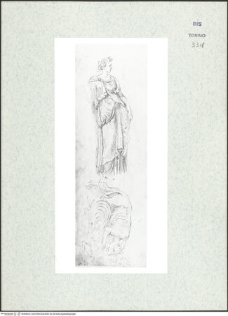 Vorderseite von Biblioteca Reale [https://www.deutsche-digitale-bibliothek.de/content/lizenzen/rv-ez/] Skizzenbuch mit Antiken (Contraffazioni)Weibliche Gewandfigur, Raubtier, das einen Hahn reißt - , bh466653_recto. Foto.