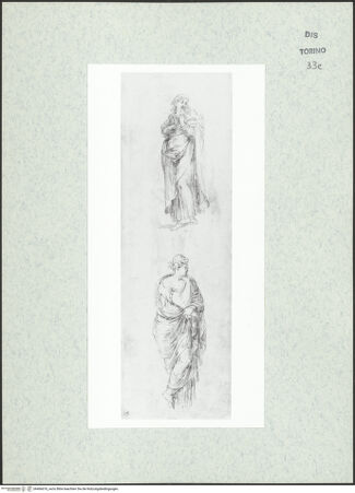 Vorderseite von Biblioteca Reale [https://www.deutsche-digitale-bibliothek.de/content/lizenzen/rv-ez/] Skizzenbuch mit Antiken (Contraffazioni)Weibliche Gewandfigur mit Mantel, Muse Polyhymnia - , bh466676_recto. Foto.