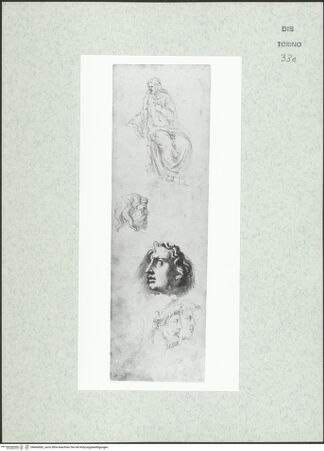 Vorderseite von Biblioteca Reale [https://www.deutsche-digitale-bibliothek.de/content/lizenzen/rv-ez/] Skizzenbuch mit Antiken (Contraffazioni)Christusfigur, verschiedene Kopfstudien, darunter der eines sterbenden Giganten - , bh466683_recto. Foto.