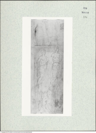 Vorderseite von Biblioteca Reale [https://www.deutsche-digitale-bibliothek.de/content/lizenzen/rv-ez/] Skizzenbuch mit Antiken (Contraffazioni)Drei Studien zu einer halb bekleideten weiblichen Figur - , bh466687_recto. Foto.