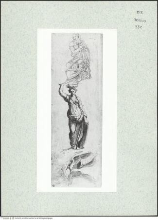 Vorderseite von Biblioteca Reale [https://www.deutsche-digitale-bibliothek.de/content/lizenzen/rv-ez/] Skizzenbuch mit Antiken (Contraffazioni)Sibylle, Karyatide, Engel aus Isaaksopfer - , bh466692_recto. Foto.