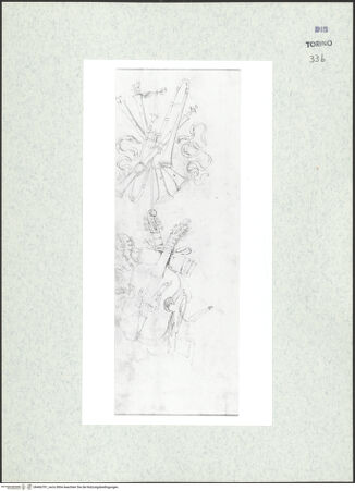 Vorderseite von Biblioteca Reale [https://www.deutsche-digitale-bibliothek.de/content/lizenzen/rv-ez/] Skizzenbuch mit Antiken (Contraffazioni)Ornament aus Musikinstrumenten - , bh466701_recto. Foto.