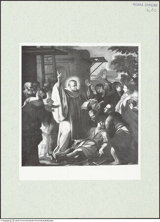 Vorderseite von Sopr. BAS ROMA [https://www.deutsche-digitale-bibliothek.de/content/lizenzen/rv-ez/] Der selige Bernardo Tolomei heilt einen kranken Mitbruder - , bh466714_recto. Foto.