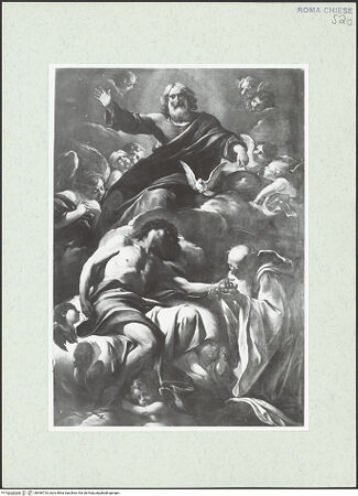 Vorderseite von Sopr. BAS ROMA [https://www.deutsche-digitale-bibliothek.de/content/lizenzen/rv-ez/] Mystische Beweinung Christi durch den heiligen Benedikt - , bh466723_recto. Foto.