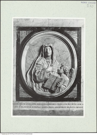 Vorderseite von Sopr. BAS ROMA [https://www.deutsche-digitale-bibliothek.de/content/lizenzen/rv-ez/] Relieftondo mit Darstellung der heiligen Francesca Romana und einem Engel - , bh466739_recto. Foto.