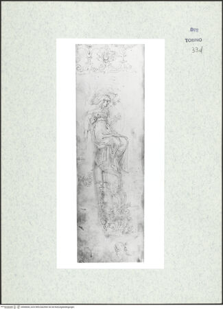 Vorderseite von Biblioteca Reale [https://www.deutsche-digitale-bibliothek.de/content/lizenzen/rv-ez/] Skizzenbuch mit Antiken (Contraffazioni)Palmettenfries, Personifikation von Judäa, weitere Ornamentstudien - , bh466836_recto. Foto.