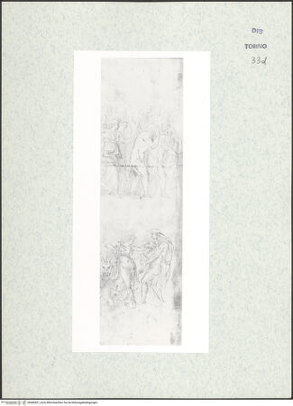 Vorderseite von Biblioteca Reale [https://www.deutsche-digitale-bibliothek.de/content/lizenzen/rv-ez/] Skizzenbuch mit Antiken (Contraffazioni)Vertreibung von Adam und Eva, Szene mit lehnender weiblicher Figur und jungem Mann, der eine Ziege hält - , bh466837_recto. Foto.