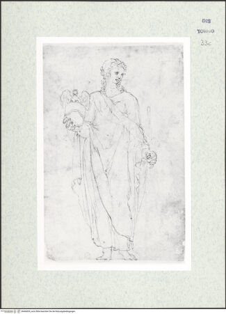 Vorderseite von Biblioteca Reale [https://www.deutsche-digitale-bibliothek.de/content/lizenzen/rv-ez/] Skizzenbuch mit Antiken (Contraffazioni)Weibliche Figur mit geflügeltem Helm - , bh466839_recto. Foto.