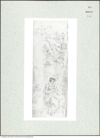 Vorderseite von Biblioteca Reale [https://www.deutsche-digitale-bibliothek.de/content/lizenzen/rv-ez/] Skizzenbuch mit Antiken (Contraffazioni)Groteskendekorationen, Fides - , bh466844_recto. Foto.